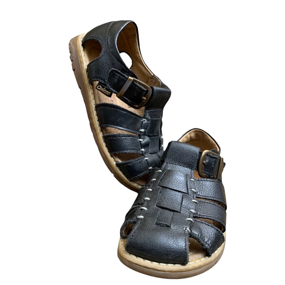 Children’s Coloso Black Leather Sandals